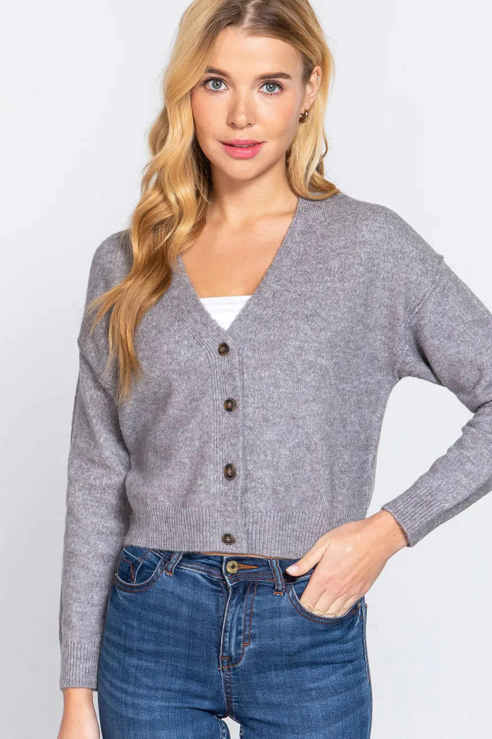 ACTIVE BASIC V-Neck Button Up Long Sleeve Knit Cardigan - Lilixa.store