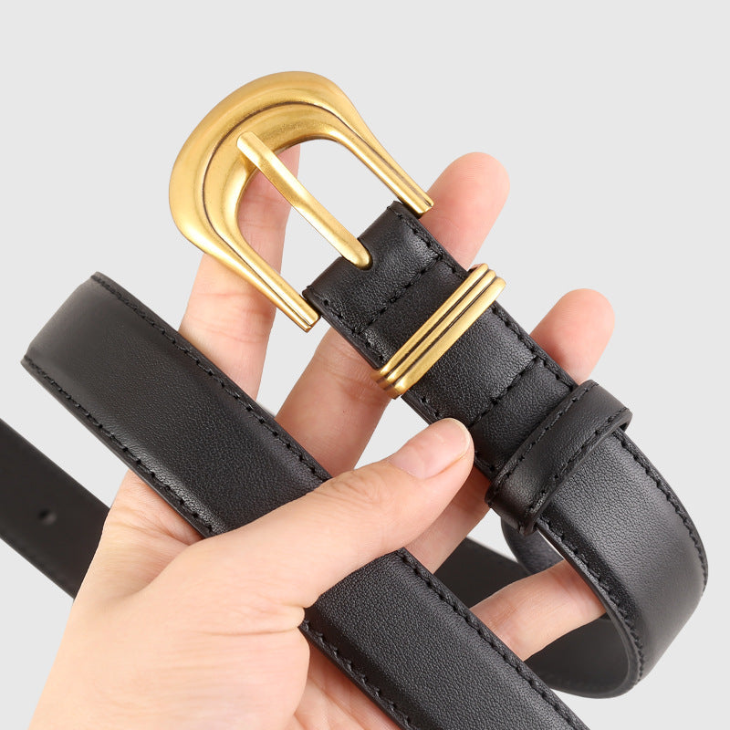 Classic Leather Belt with Golden Buckle - Lilixa.store