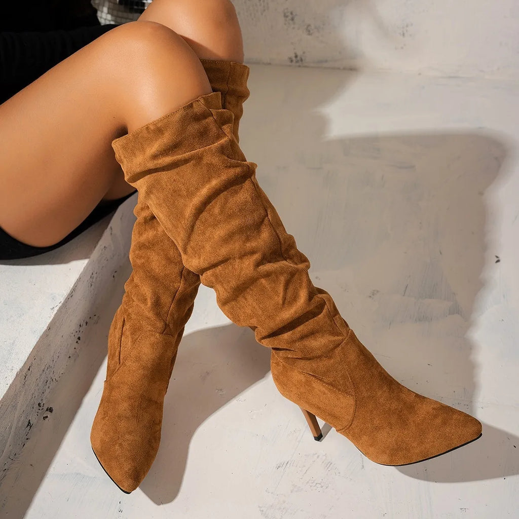 Point Toe Stiletto Boots in Brown, view 4