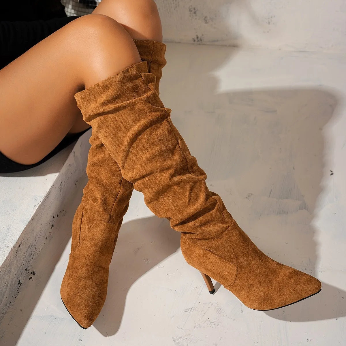 Point Toe Stiletto Boots in Brown, view 4