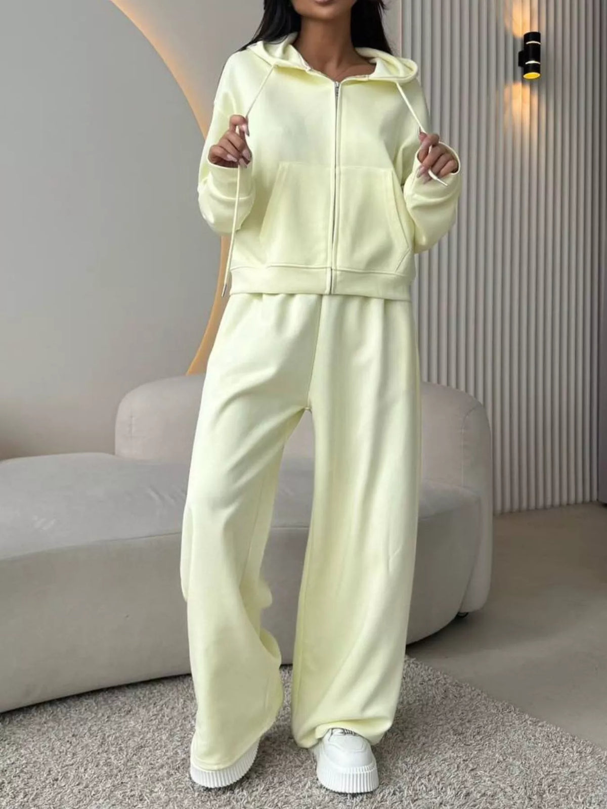 Zip-Up Hoodie and Wide-Leg Pants Set - Lilixa.store