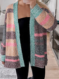 Color Block Striped Side Slit Open Front Cardigan - Lilixa.store
