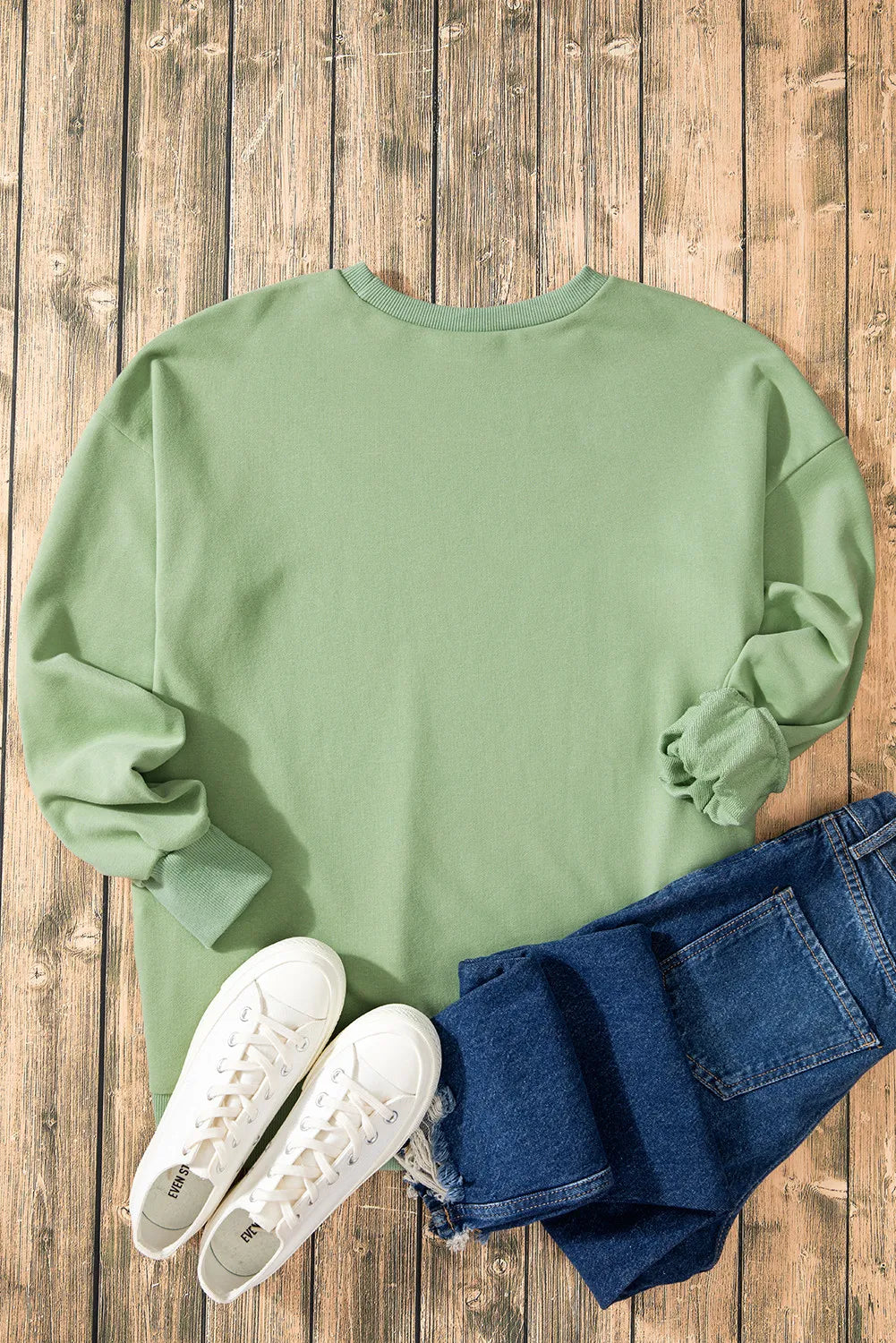 High-Low Round Neck Long Sleeve Sweatshirt - Lilixa.store