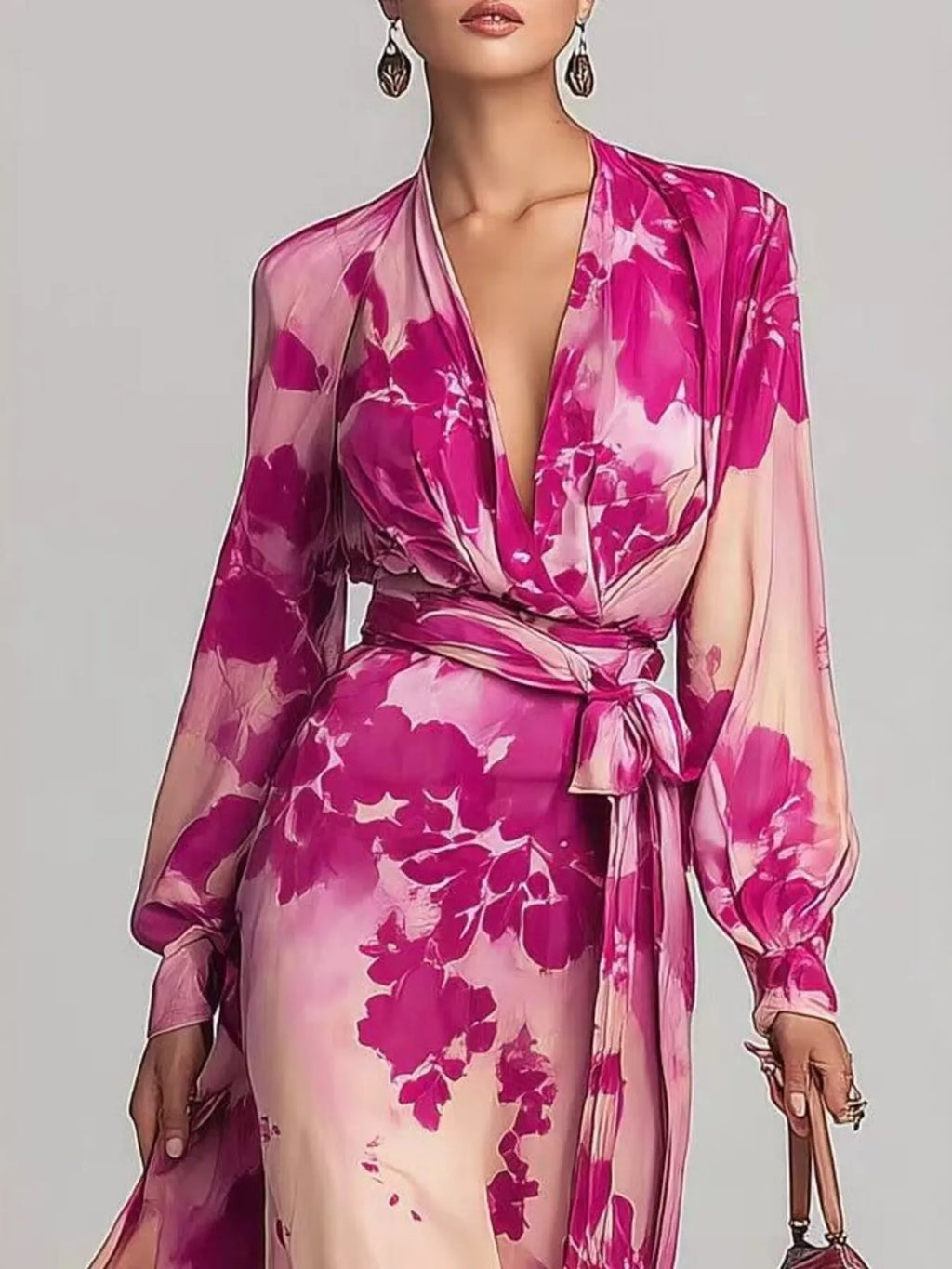 Floral Print Maxi Dress with Waist-Tie Detail - Lilixa.store