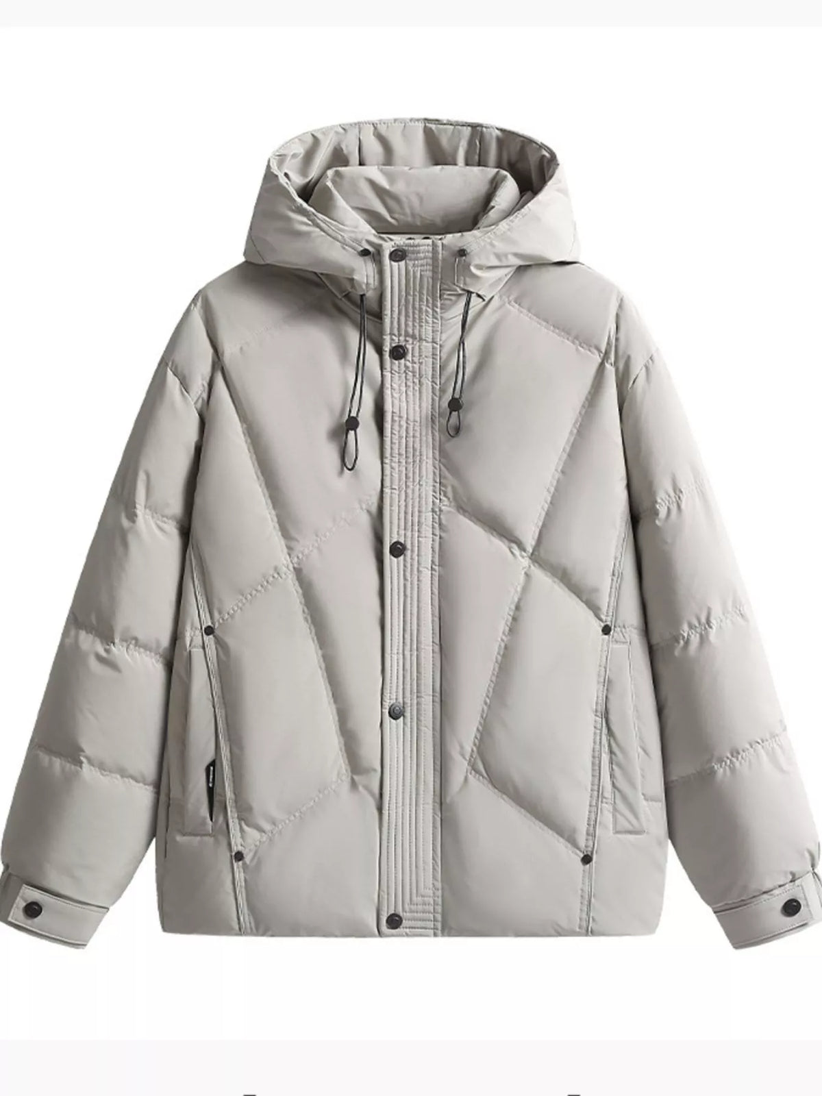 Men's Plus Size Diamond Quilted Hooded Puffer Jacket in Khaki
