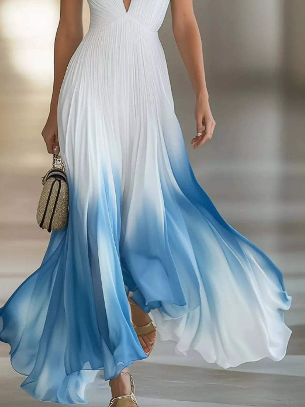 Gradient Deep V-Neck Maxi Dress - Lilixa.store