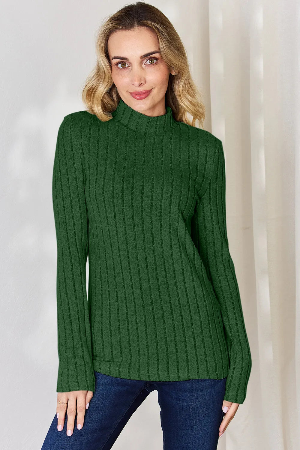 Basic Bae Full Size Ribbed Mock Neck Long Sleeve T-Shirt - Lilixa.store