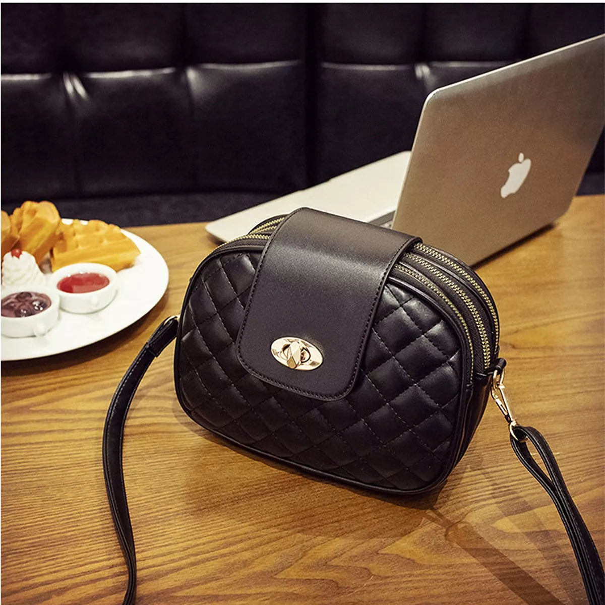 Quilted Turn-Lock Crossbody Bag