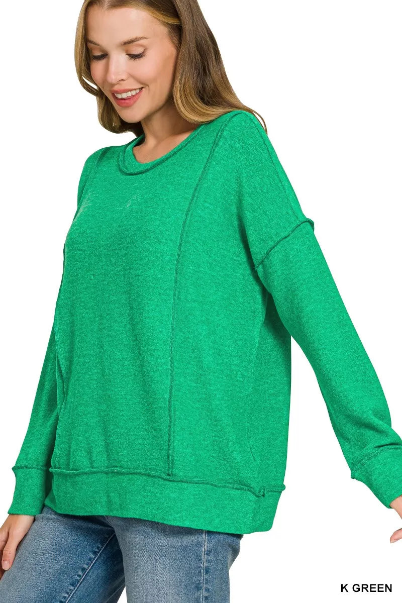 Zenana Brushed Hacci Drop Shoulder Sweater - Lilixa.store