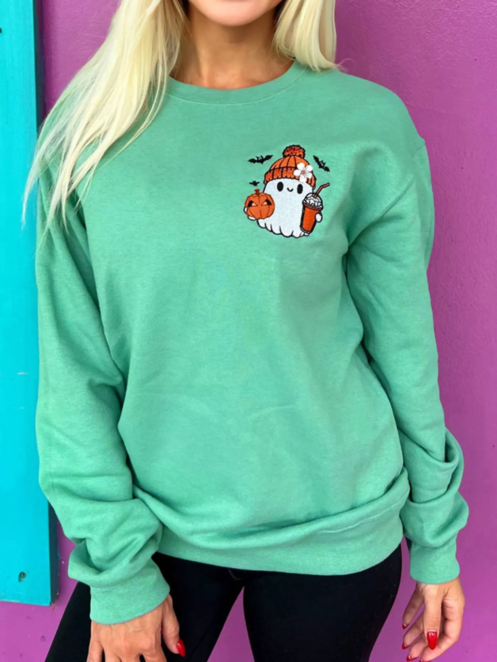 Halloween Ghost Embroidered Casual Sweatshirt - Lilixa.store