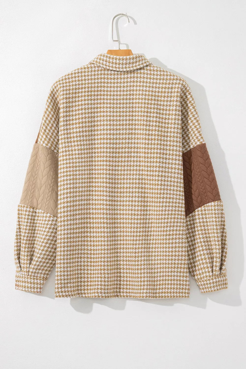 Button Down Houndstooth Color Block Shacket, view 3