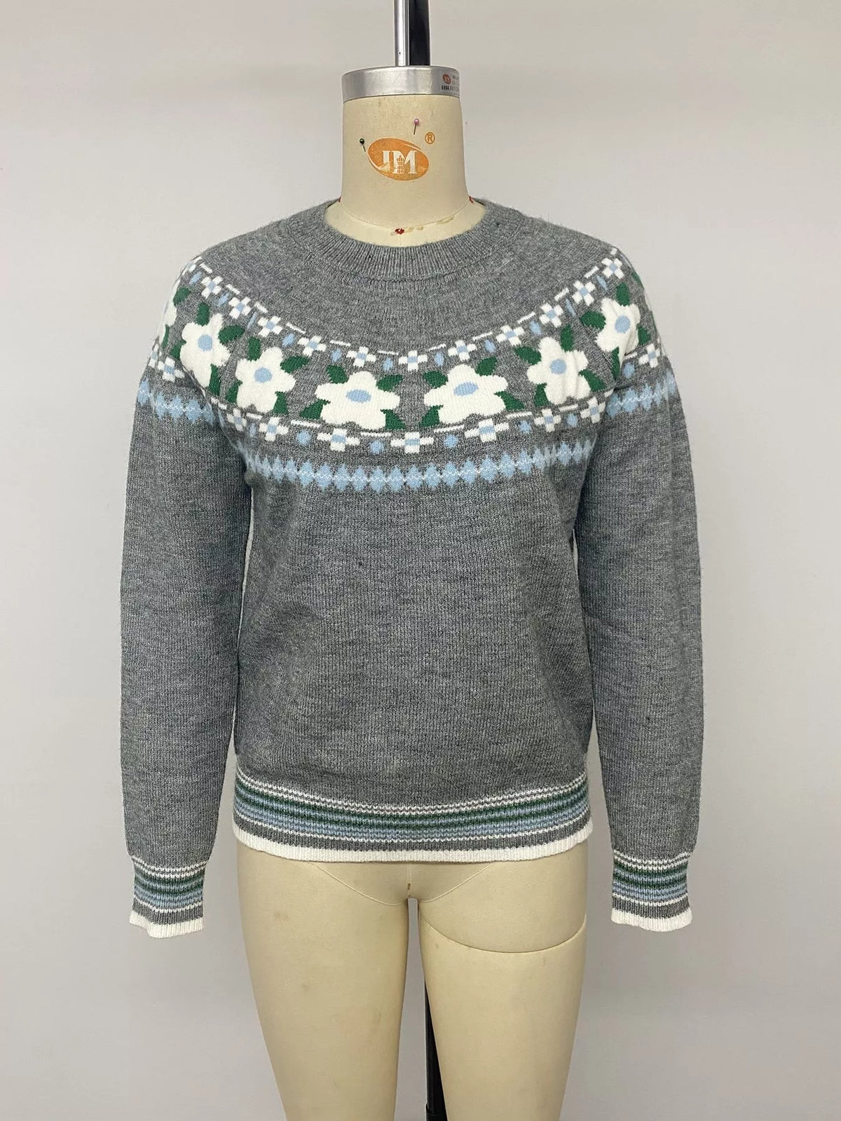 Floral Pattern Round Neck Sweater