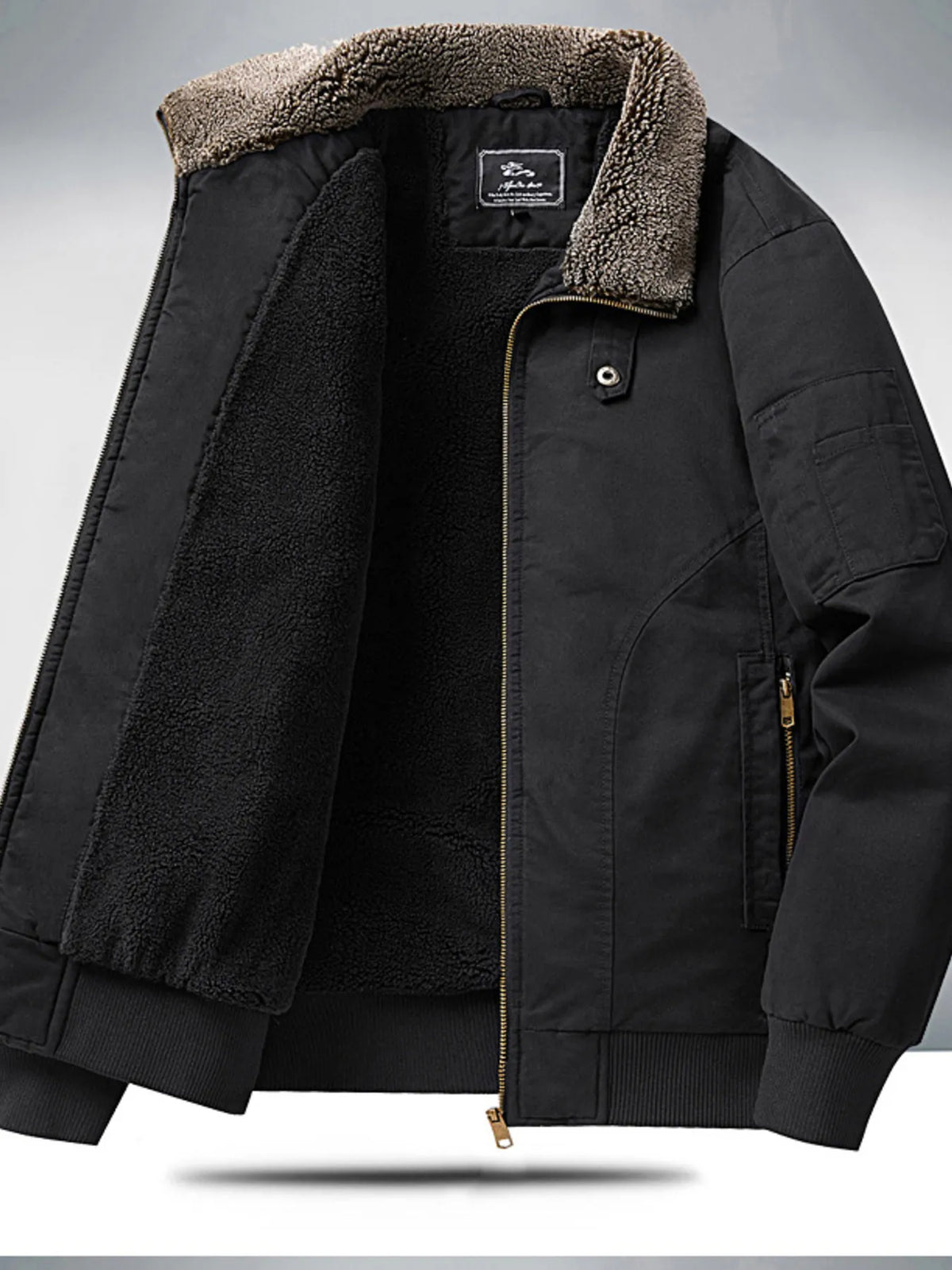 Men's Plus Size Sherpa Lined Zip Up Jacket - Lilixa.store