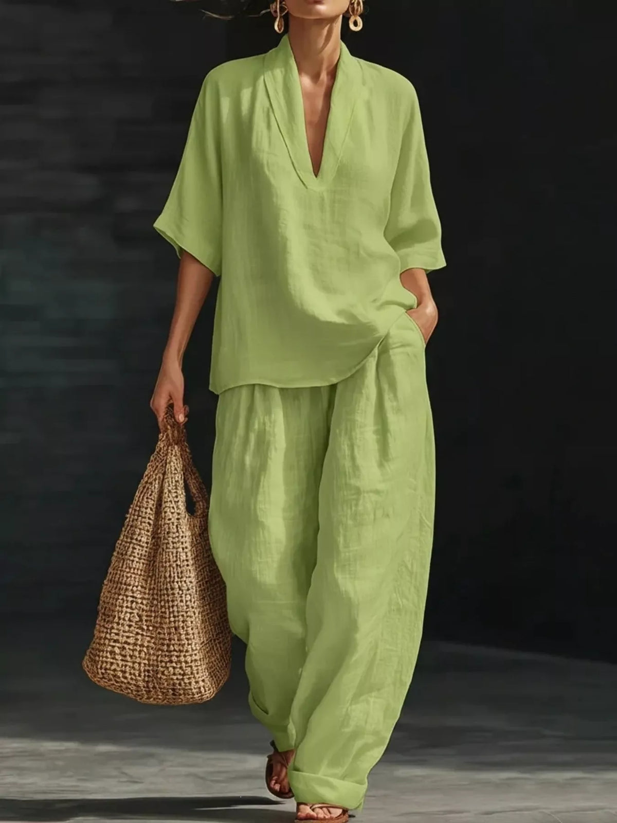 Full Size Half Sleeve Top and Wide Leg Pants Set Plus Size