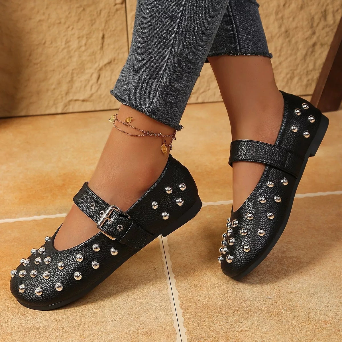 Studded Round Toe Slip-Ons - Lilixa.store