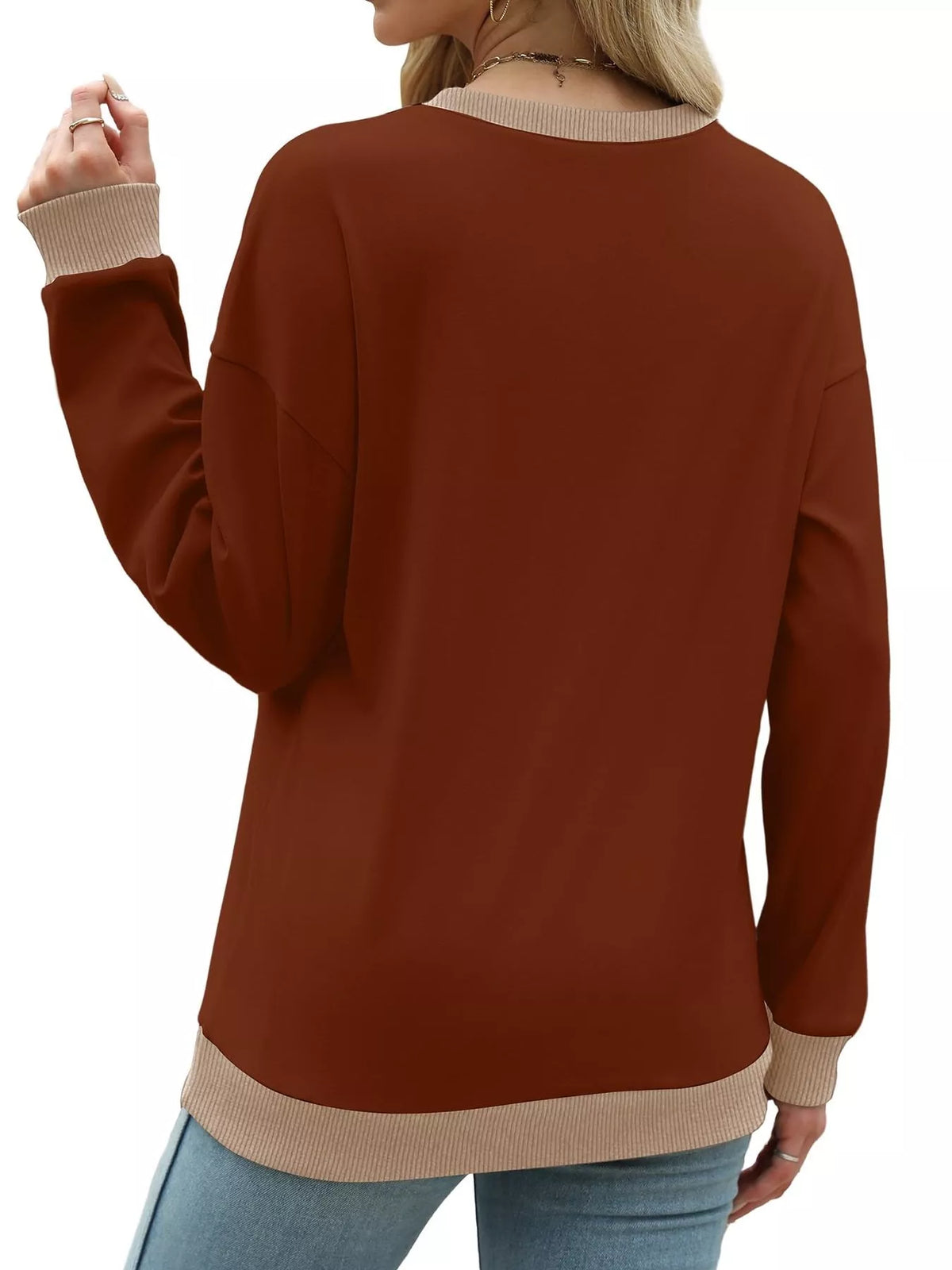 Contrast Trim Crew Neck Casual Sweatshirt - Lilixa.store