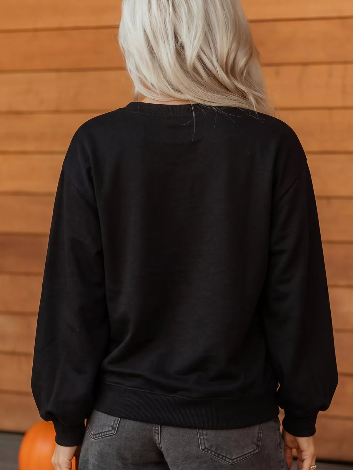 Embroidered Spooky Season Long Sleeve Round Neck Sweatshirt - Lilixa.store