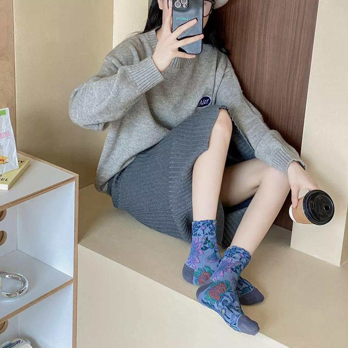 Floral Jacquard Crew Socks - Lilixa.store