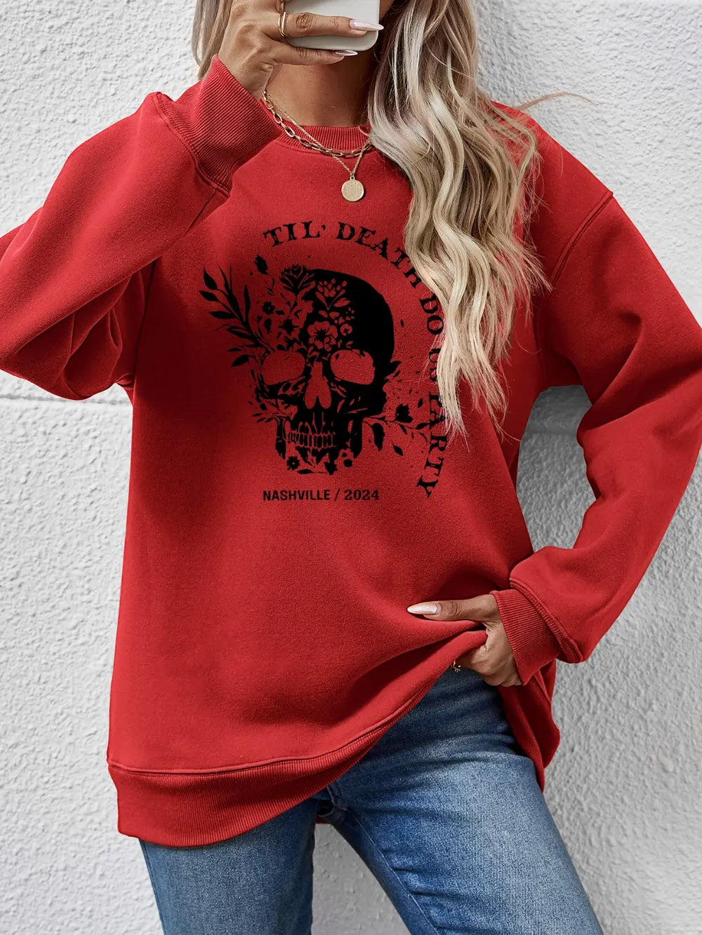 Graphic Round Neck Dropped Shoulder Sweatshirt - Lilixa.store