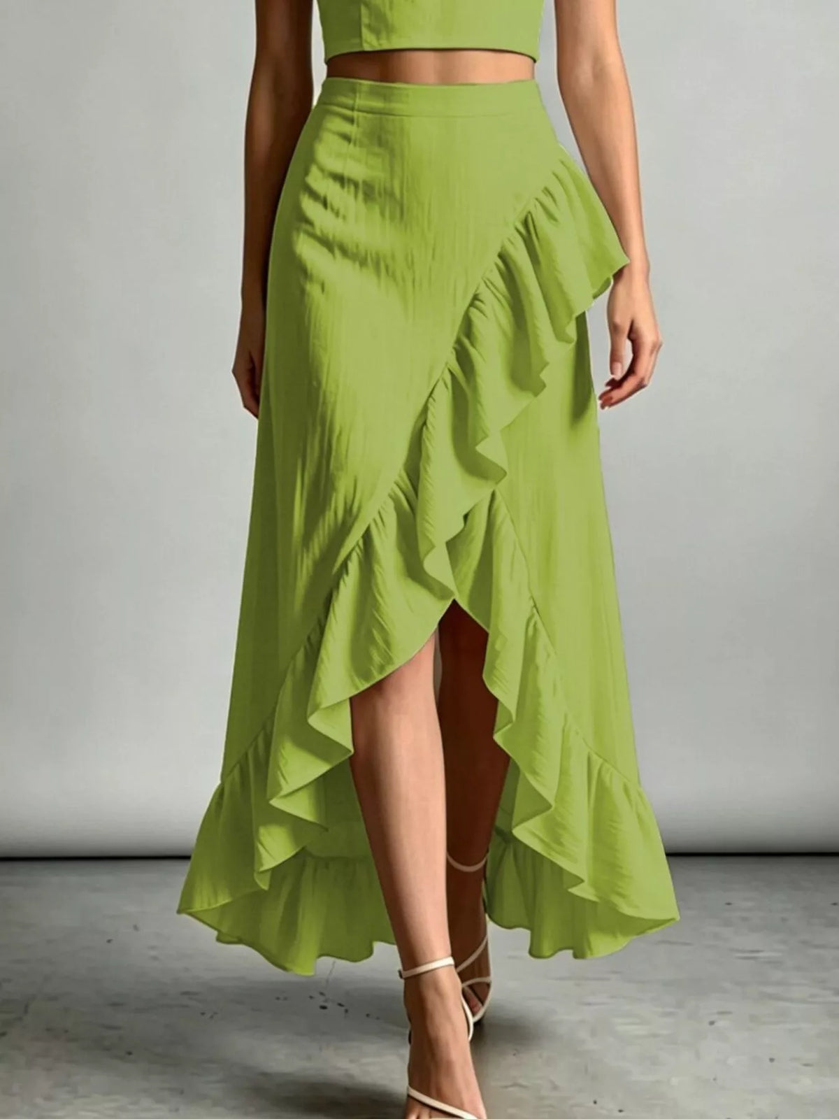 Halter Neck Crop Top and High-Low Maxi Skirt Two-Piece Set