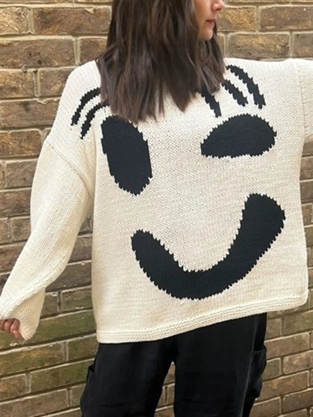 Contrast Drop Shoulder Long Sleeve Sweater, view 3