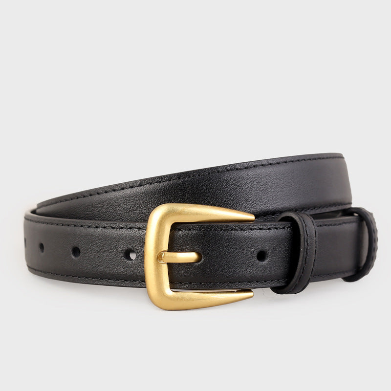 Skinny Leather Belt with Golden Buckle - Lilixa.store