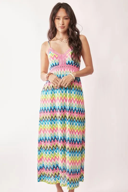 Davi & Dani Multi Color Crochet Lace Midi Dress - Lilixa.store