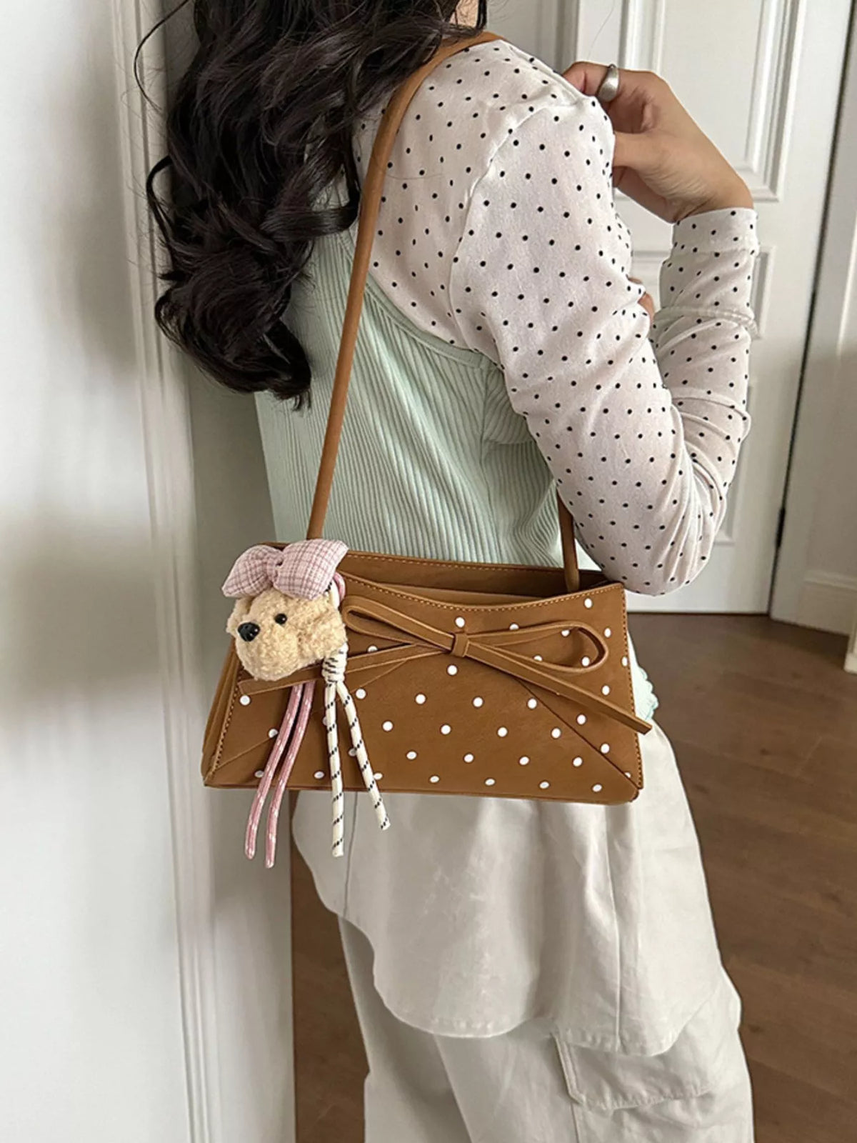 Polka Dot Bowknot Decor Shoulder Bag - Lilixa.store
