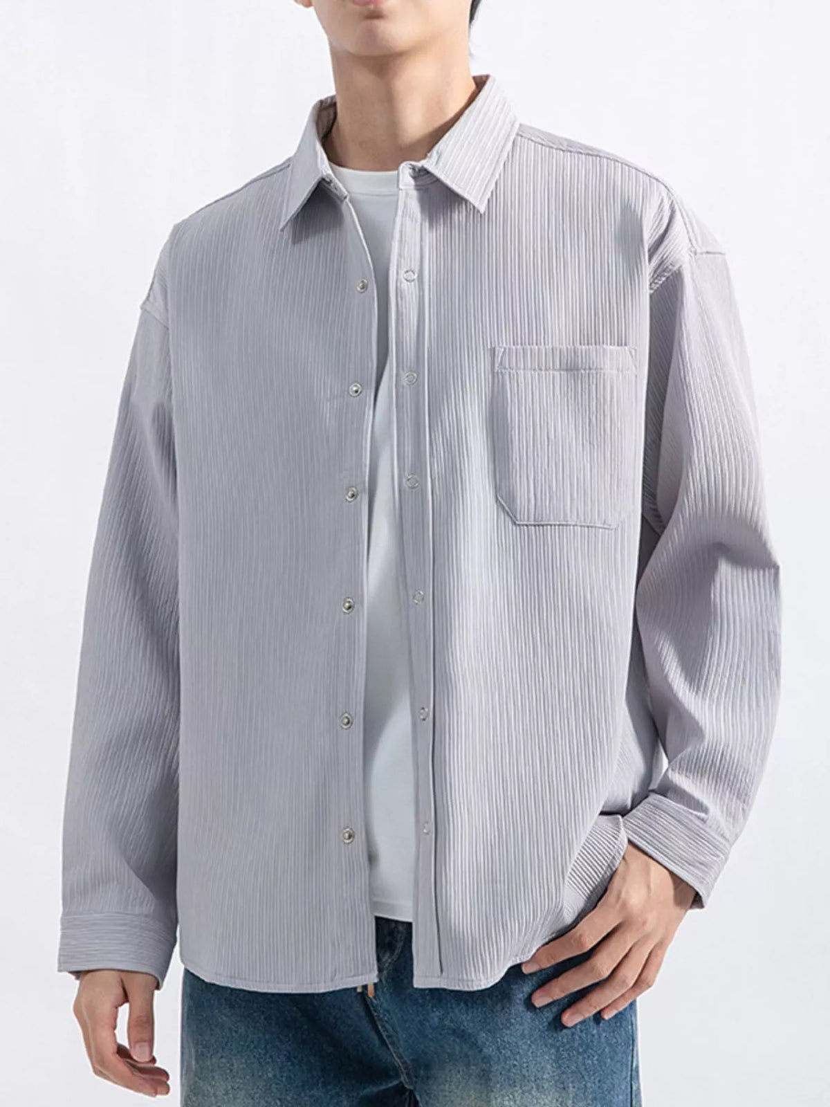Men's Plus Size Casual Textured Button-Down Shirt