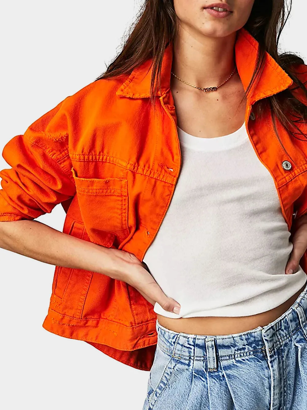 Button Up Long Sleeve Denim Jacket - Lilixa.store