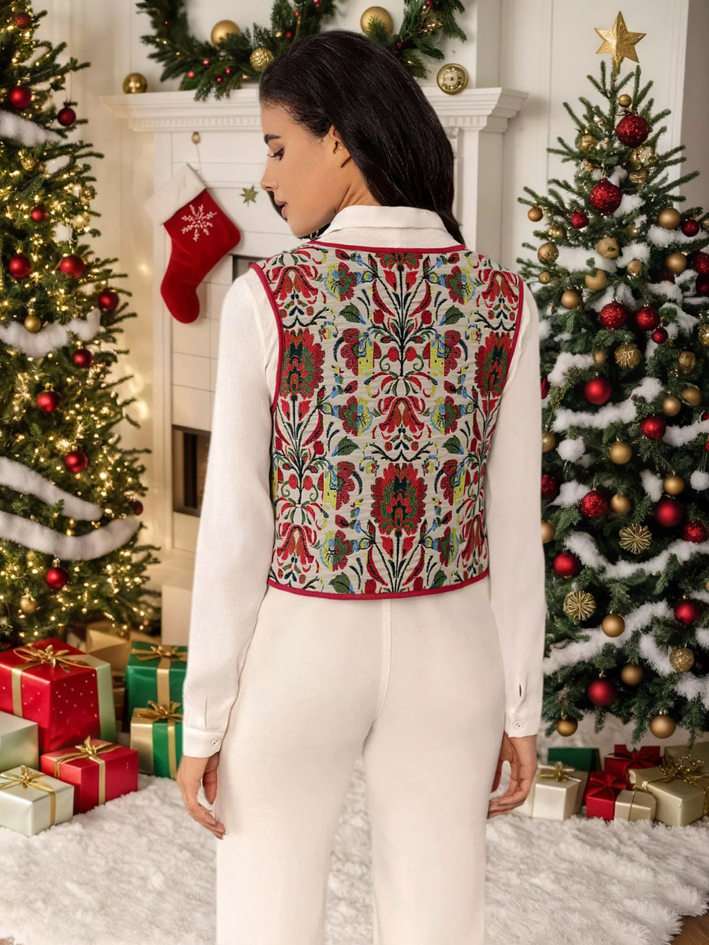 Floral Embroidered Tie-Front Vest Coat - Lilixa.store