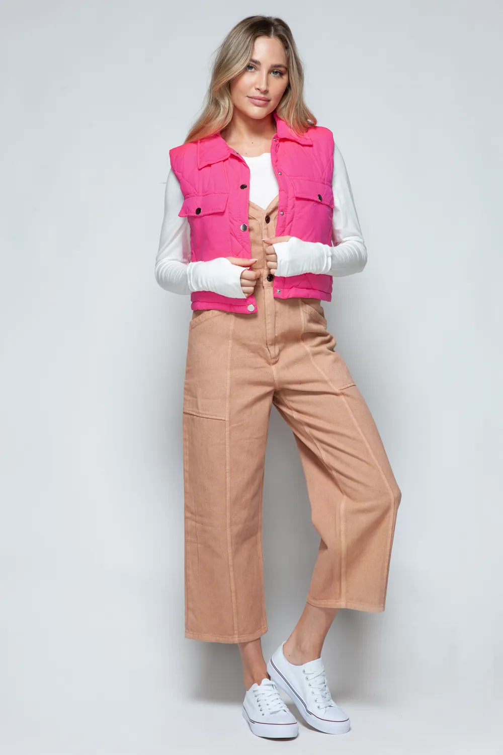 Snobbish Snap Down Quilted Crop Vest in Hot Pink, view 7
