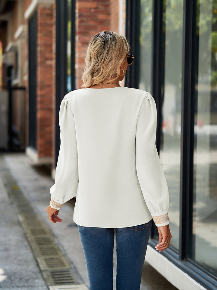 V-Neck Long Sleeve Blouse, view 4