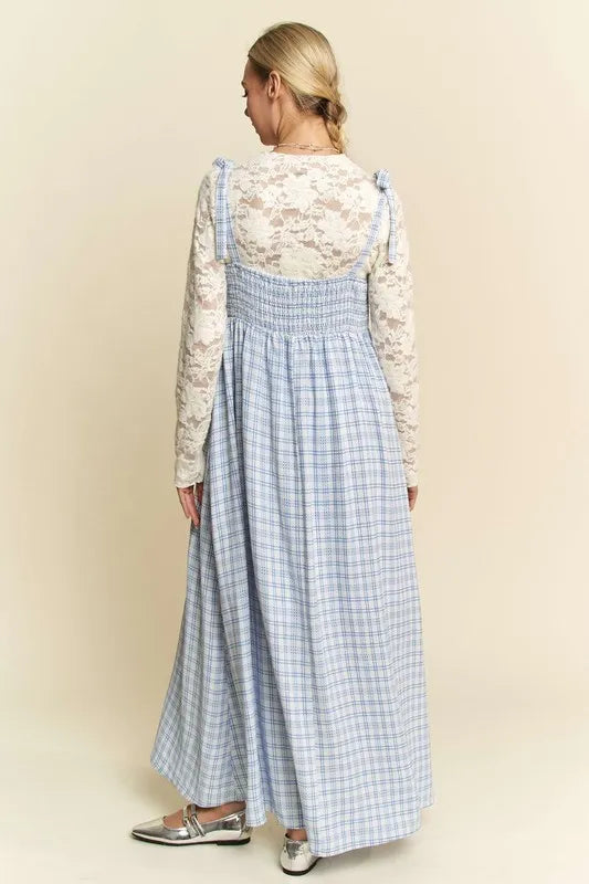 Davi & Dani Plaid Smocking Sleeveless Maxi Dress - Lilixa.store
