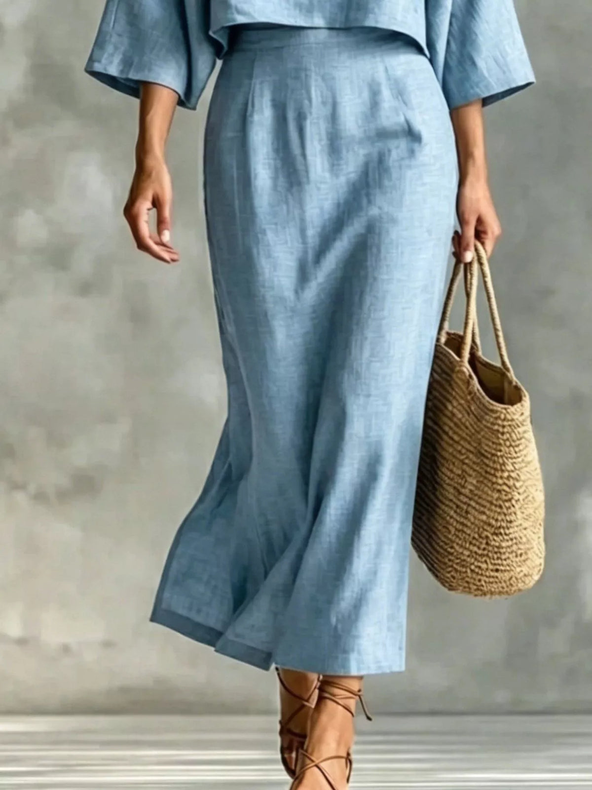 Full Size Solid Color Cropped Top and Midi Skirt Set Plus Size - Lilixa.store