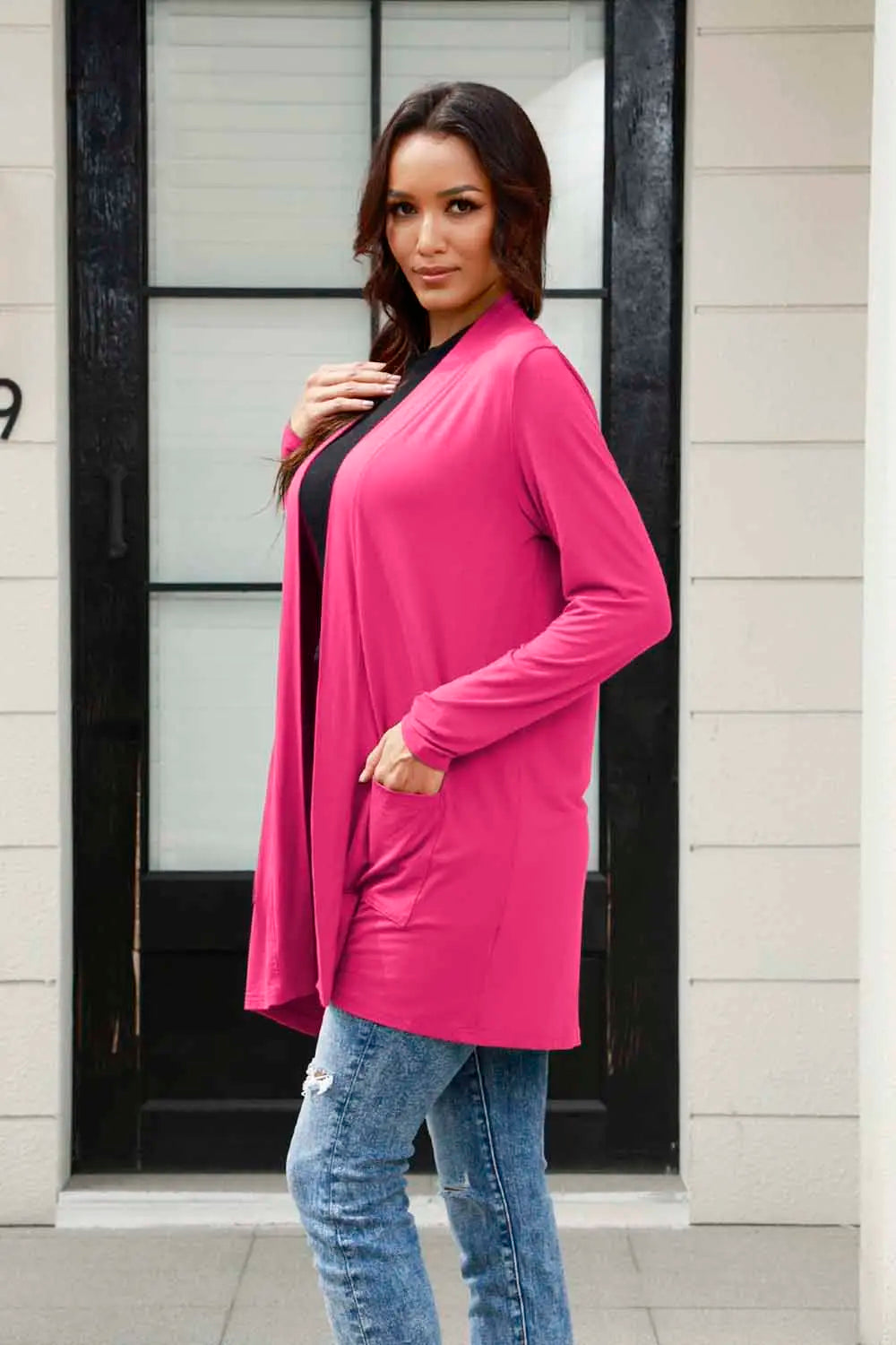 Basic Bae Full Size Open Front Long Sleeve Cardigan with Pockets - Lilixa.store