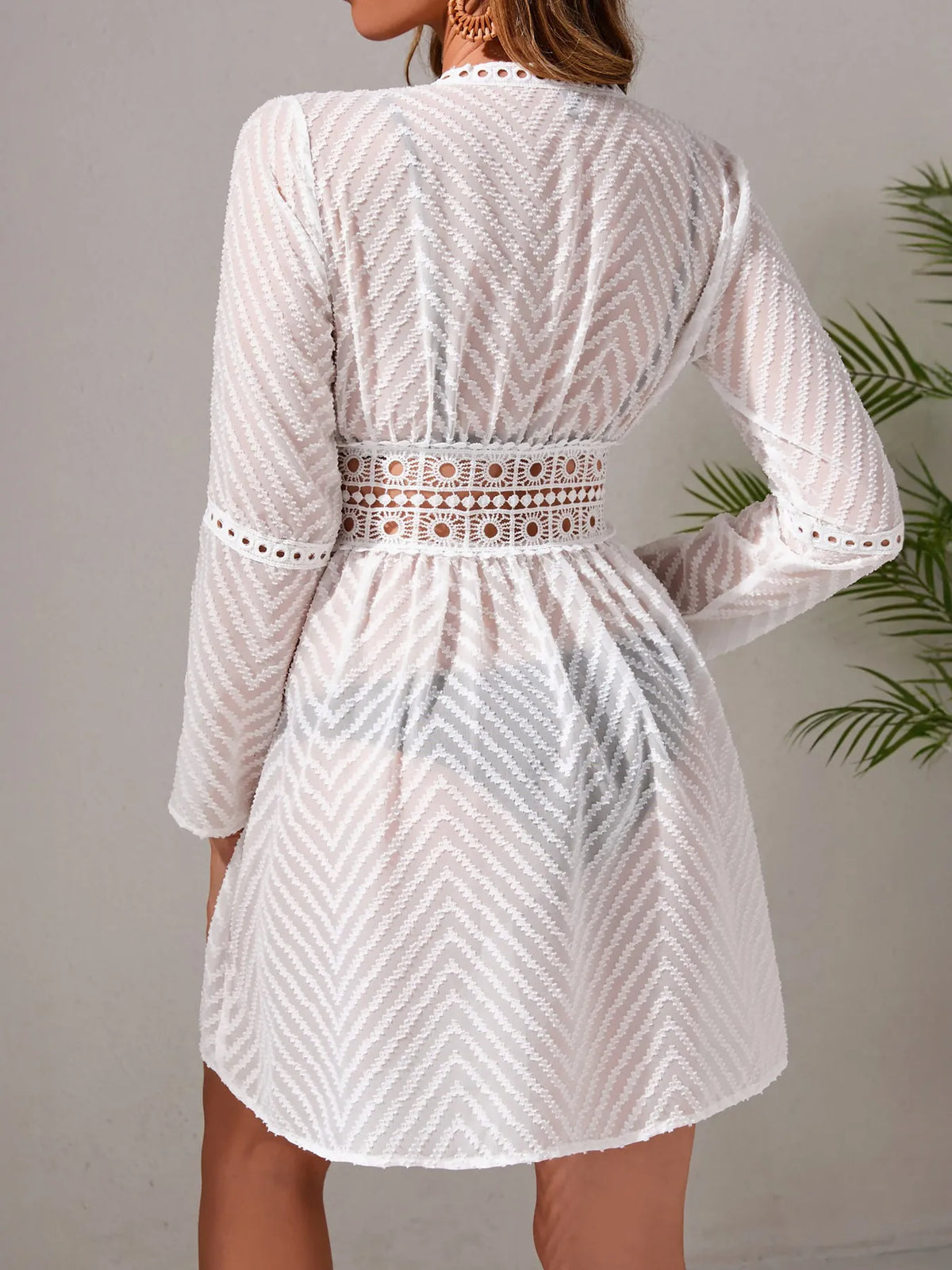 Chevron Crochet Lace Cover-Up in White, view 4