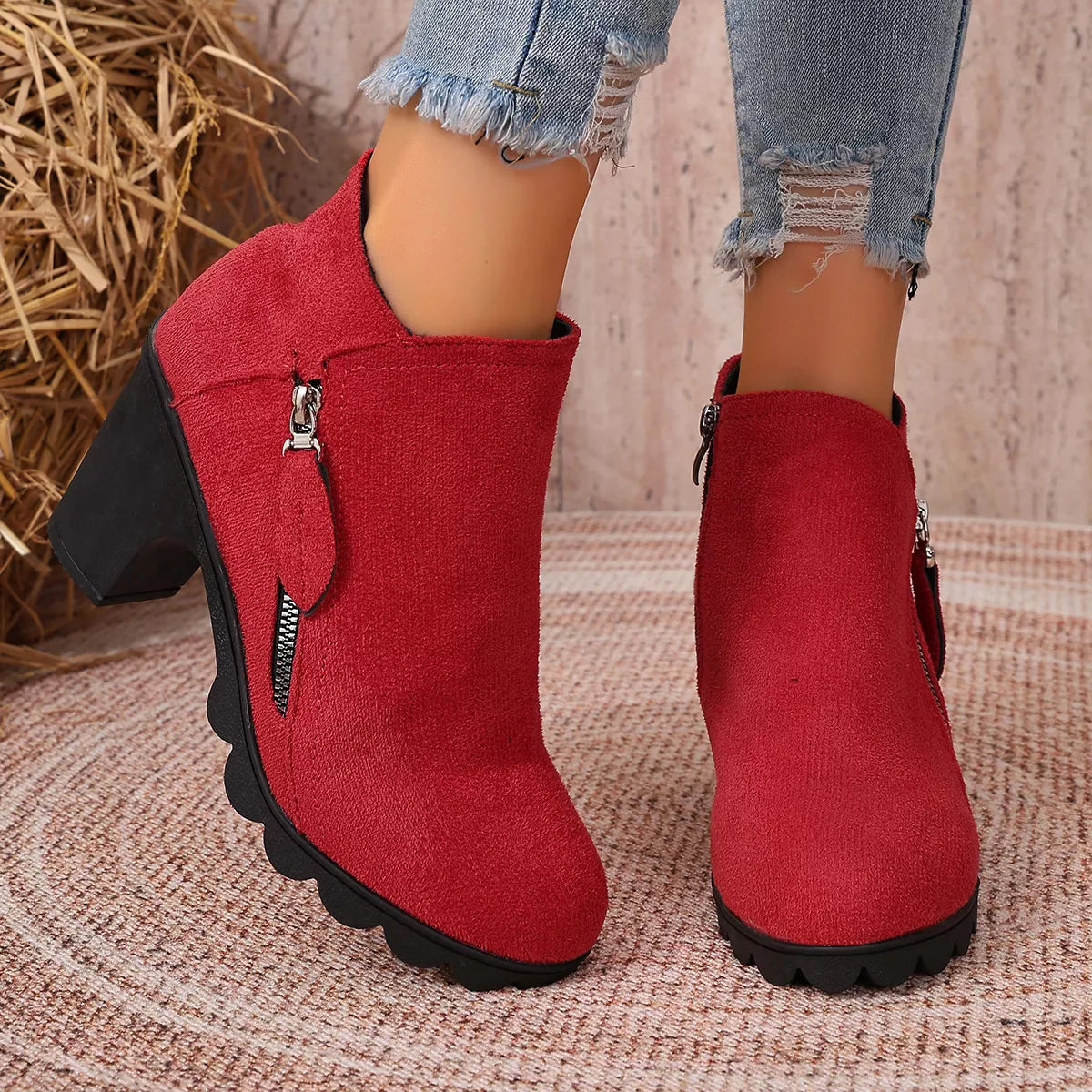 Round Toe Block Heels Boots