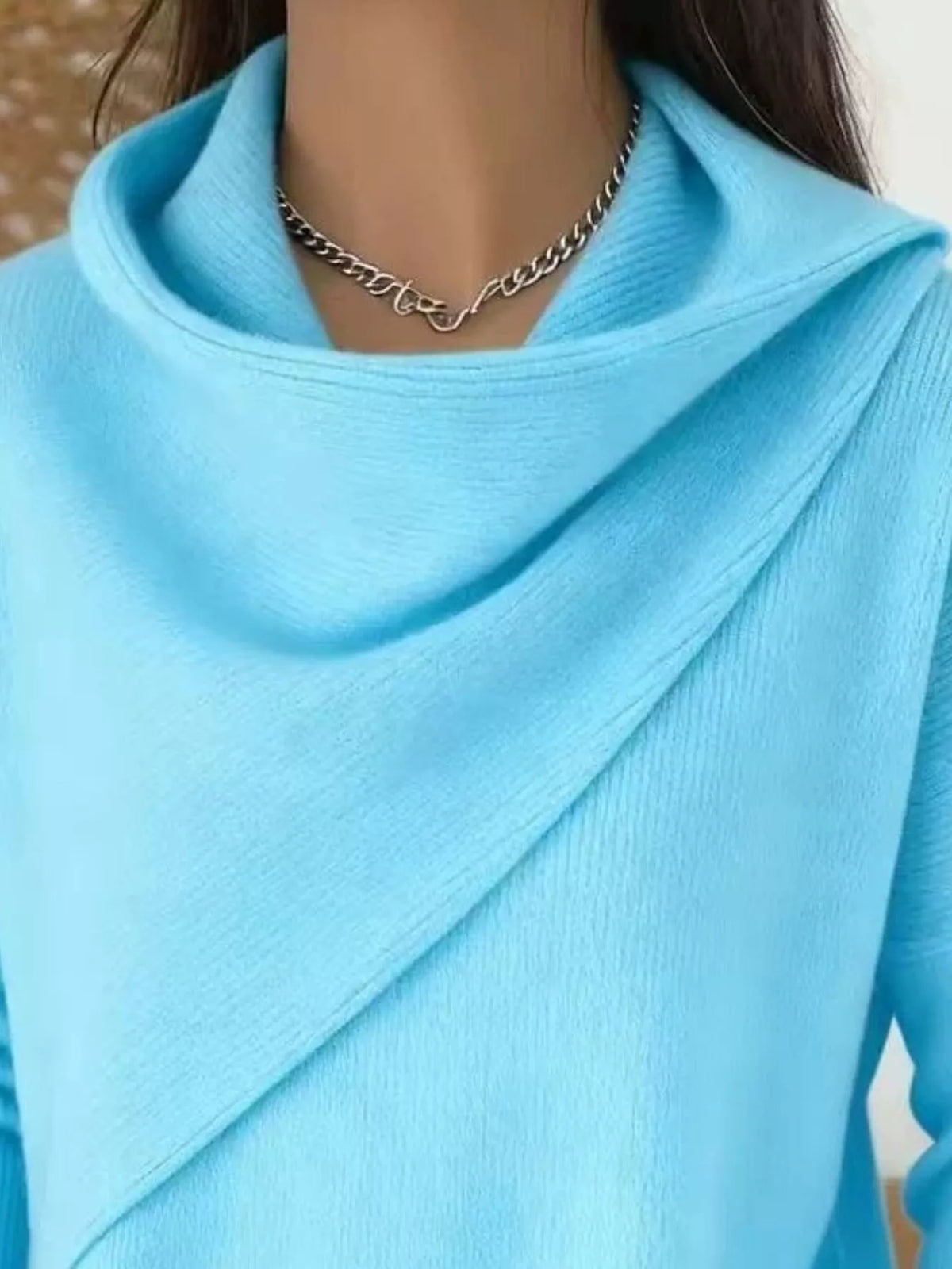 Full Size Solid Color Cowl Neck Sweater Plus Size