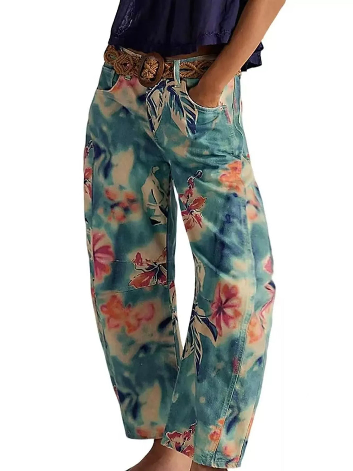Printed Wide-Leg Jeans - Lilixa.store