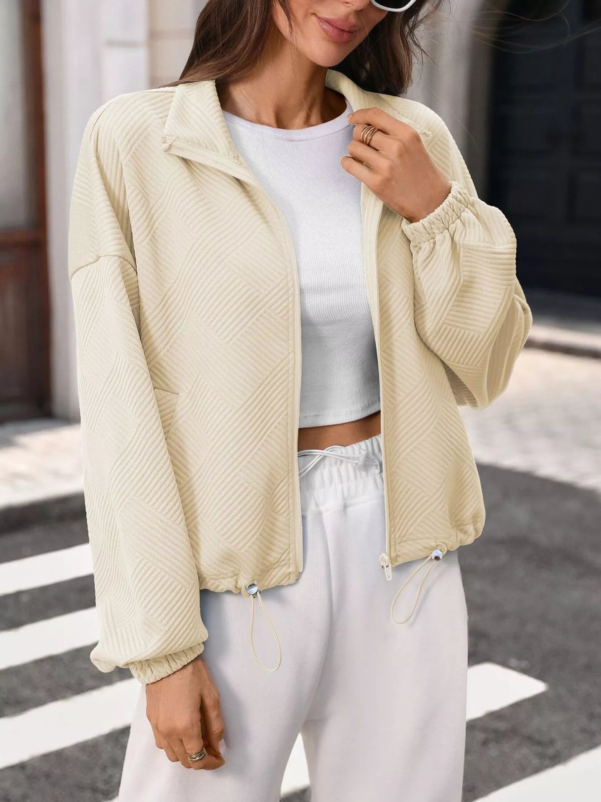 Textured Zip-Up Casual Jacket - Lilixa.store