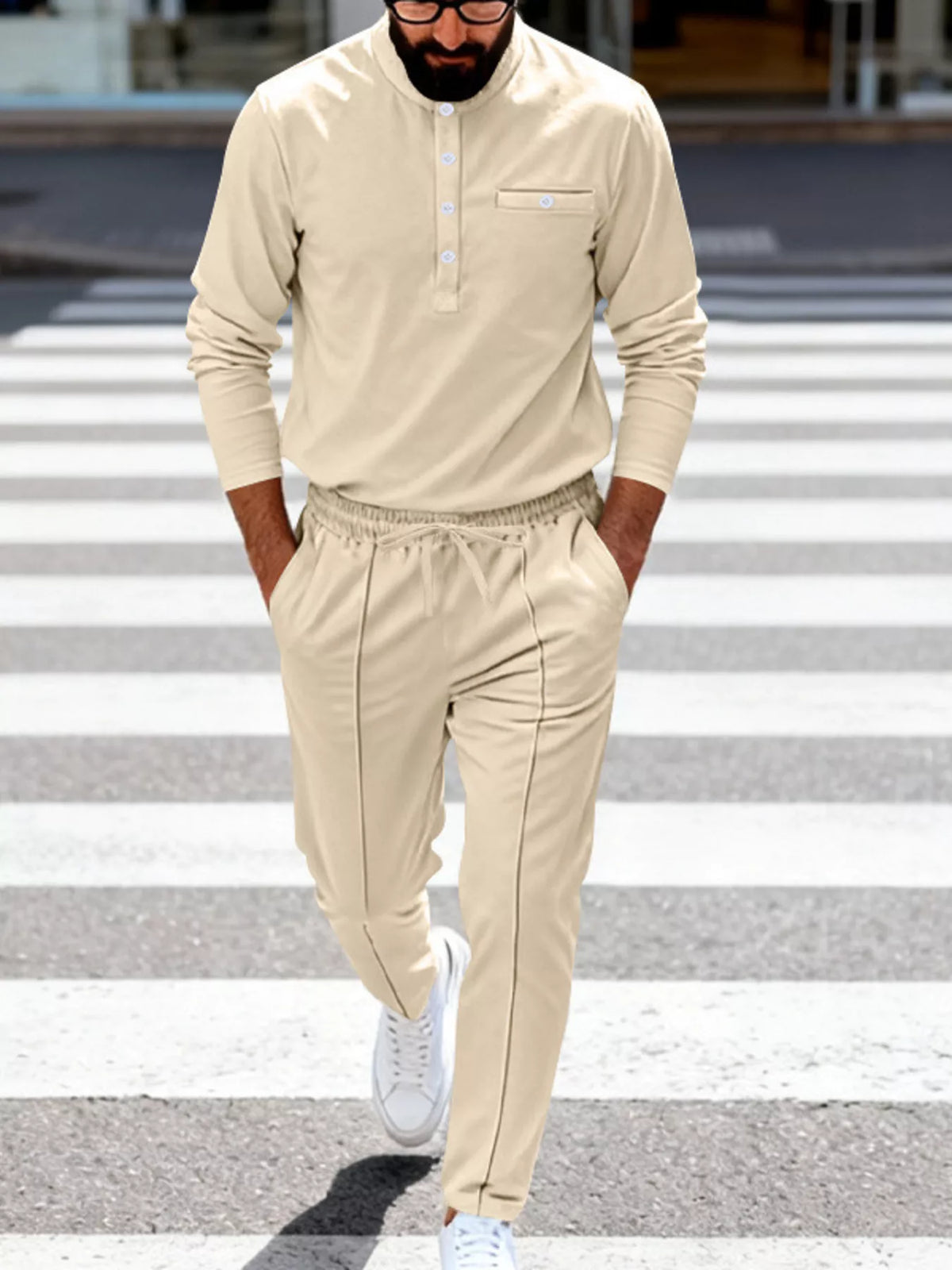 Men's Full Size Casual Long Sleeve Henley Top and Drawstring Joggers Set Plus Size - Lilixa.store