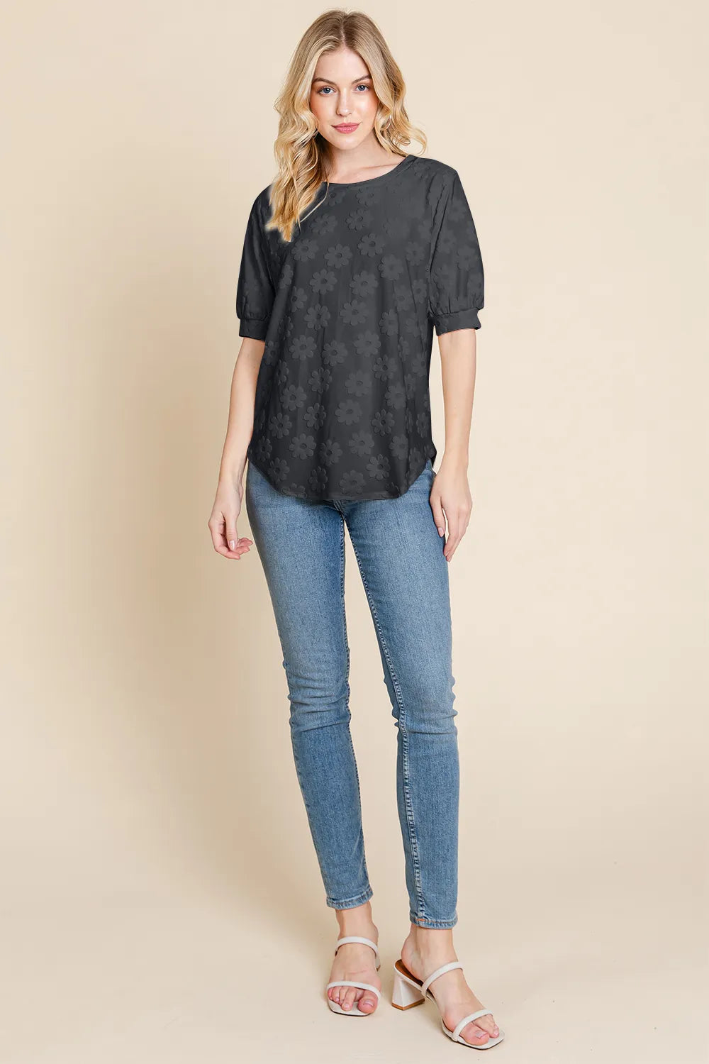 BOMBOM Textured Floral Pattern Top - Lilixa.store