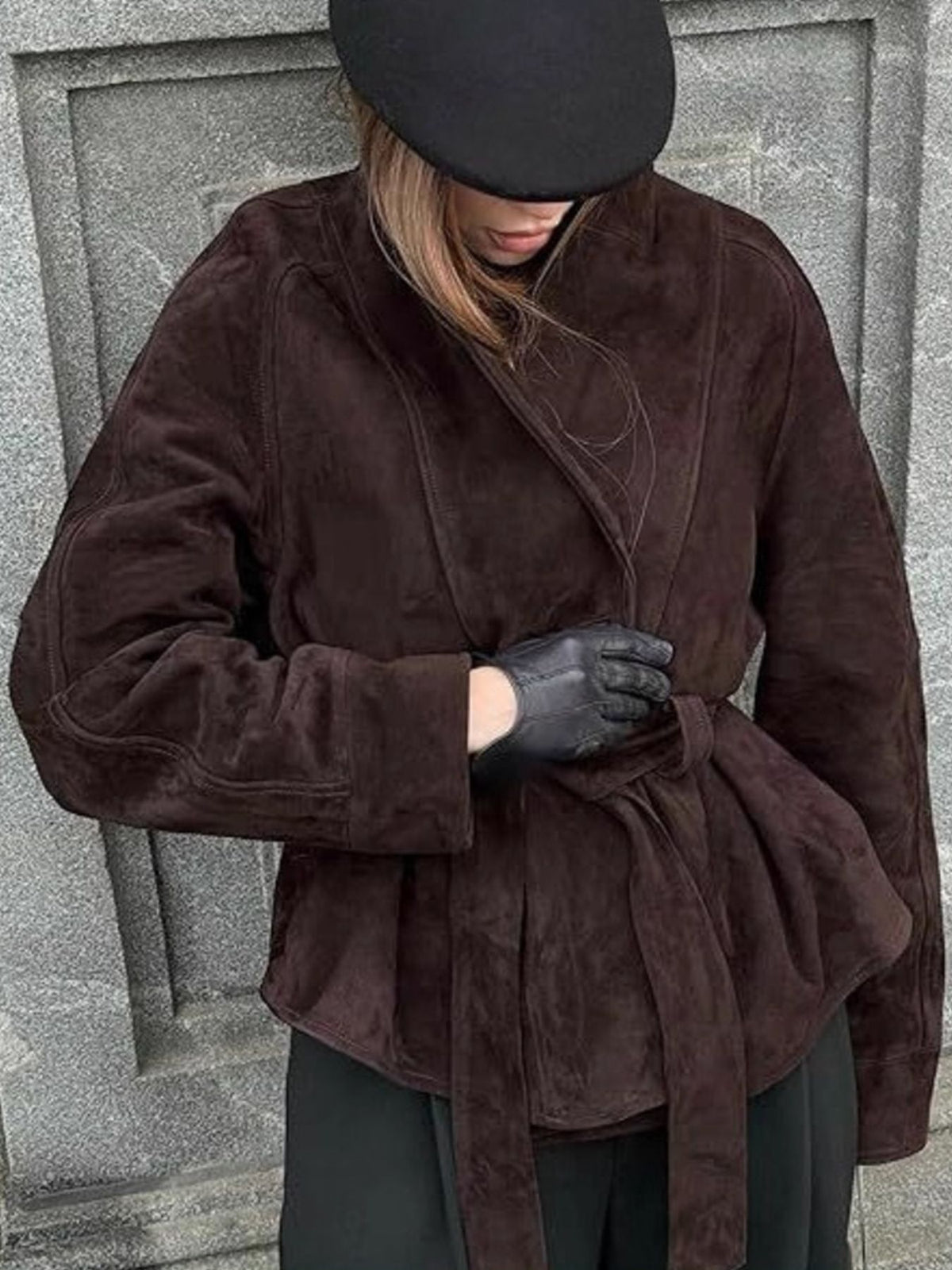 Tie Waist Vintage Style Jacket in Dark Brown