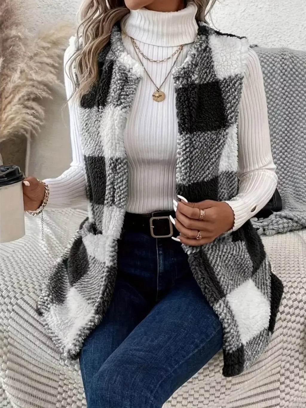 Cozy Plaid Sherpa Vest Coat - Lilixa.store