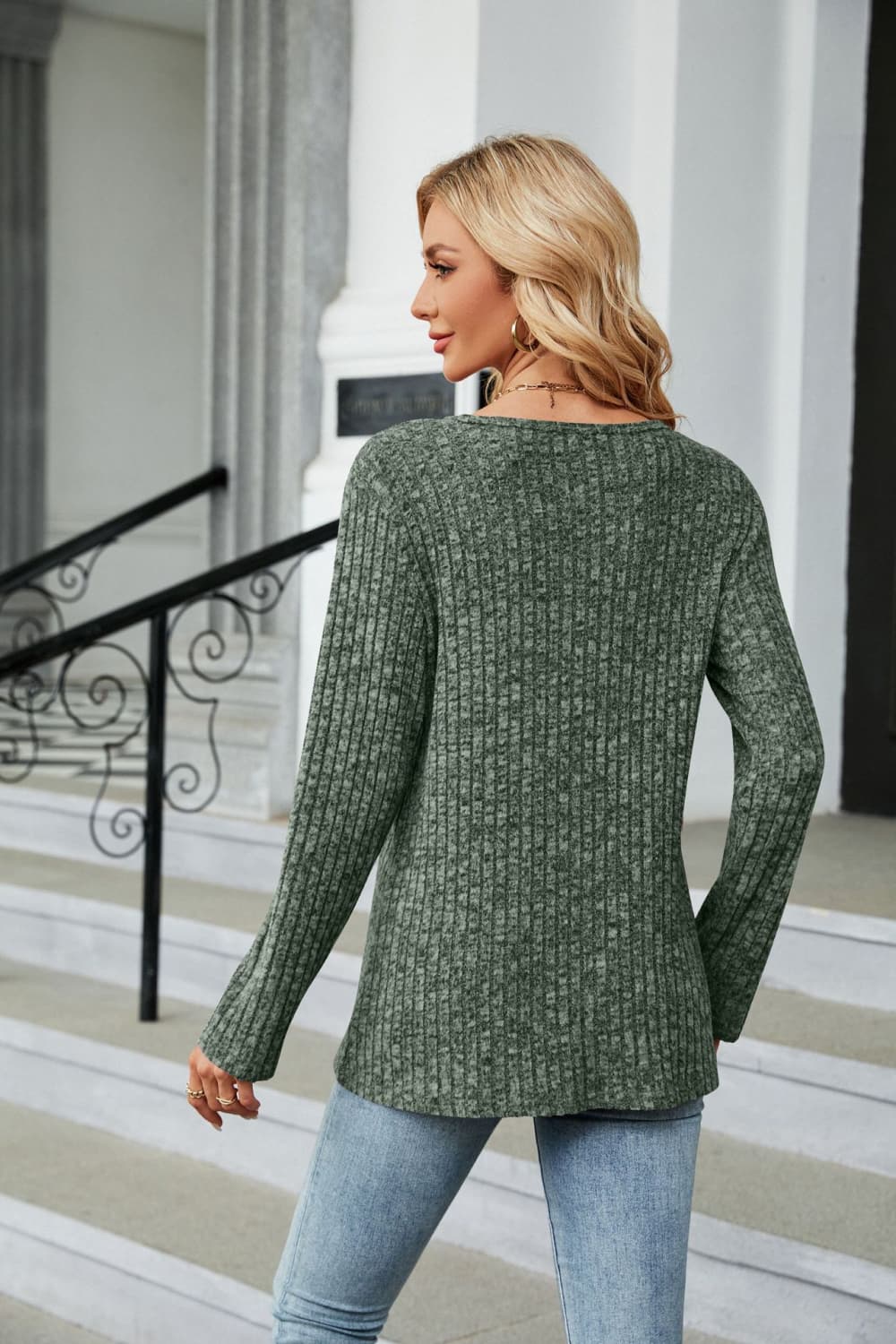 Buttoned Long Sleeve Slit Top, view 8