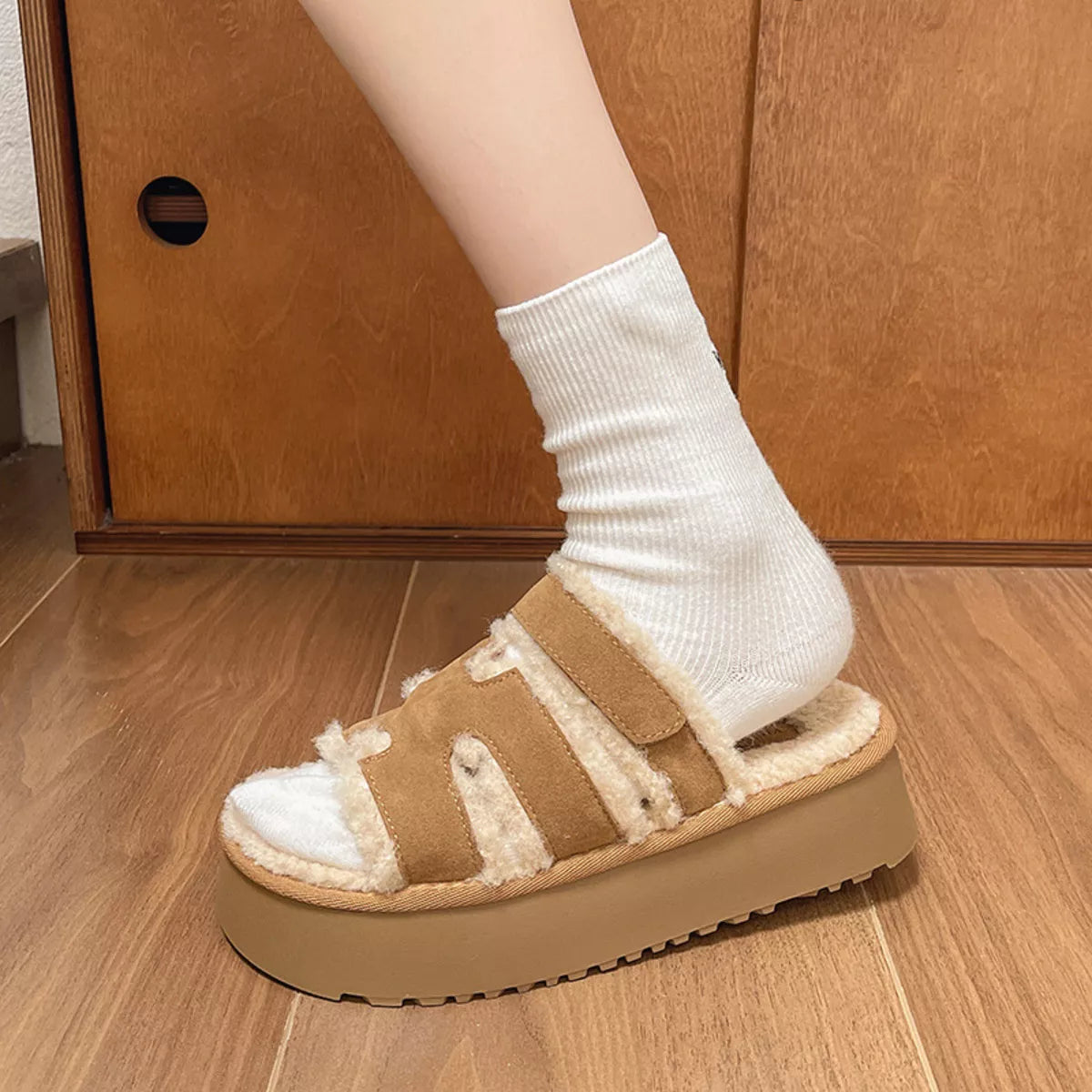 Fluffy Platform Velcro Slippers - Lilixa.store