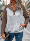 Perfee Contrast Textured Long Sleeve Sweatshirt - Lilixa.store