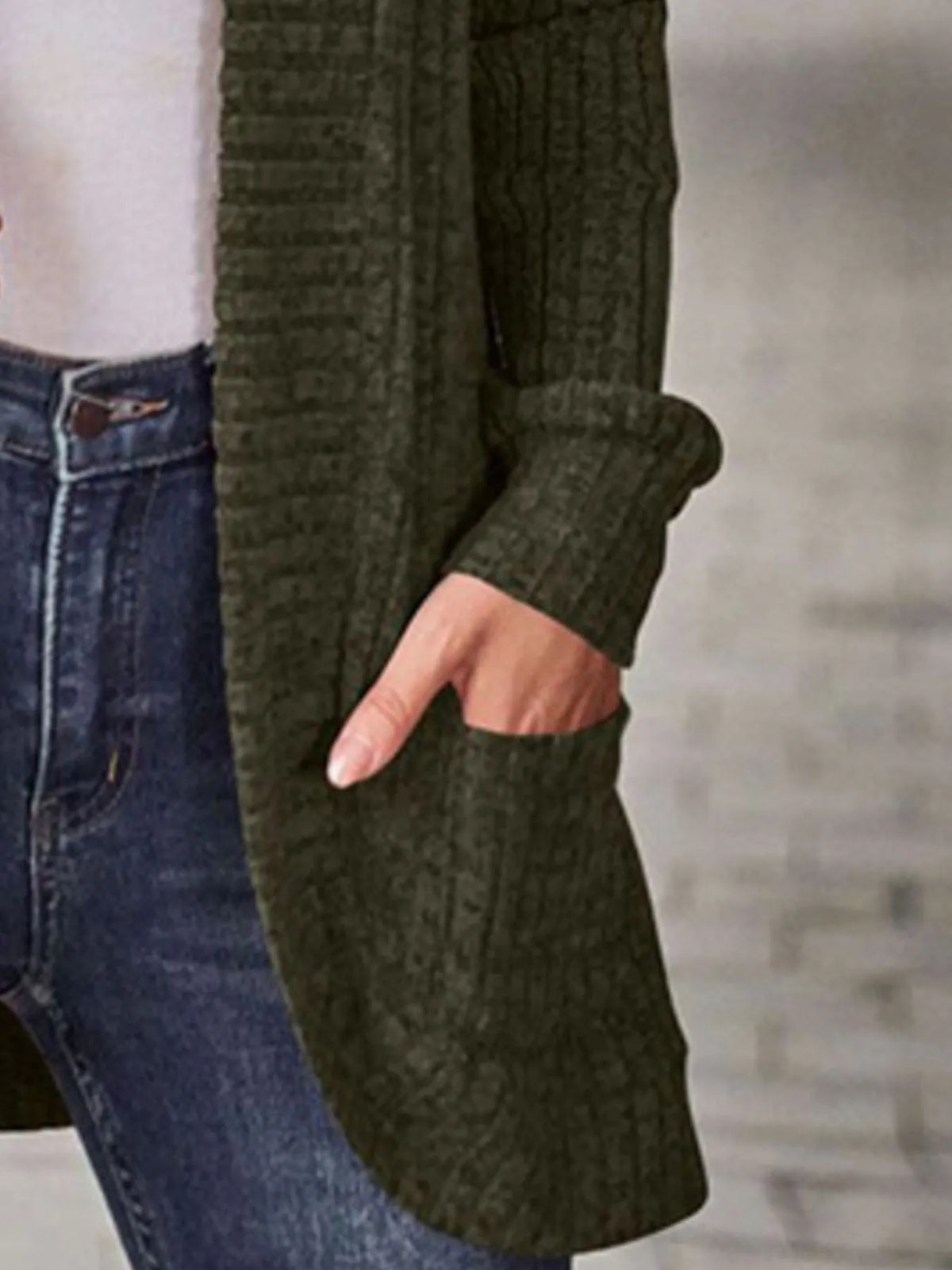 Ribbed Knit Open Front Cardigan with Pockets, view 10