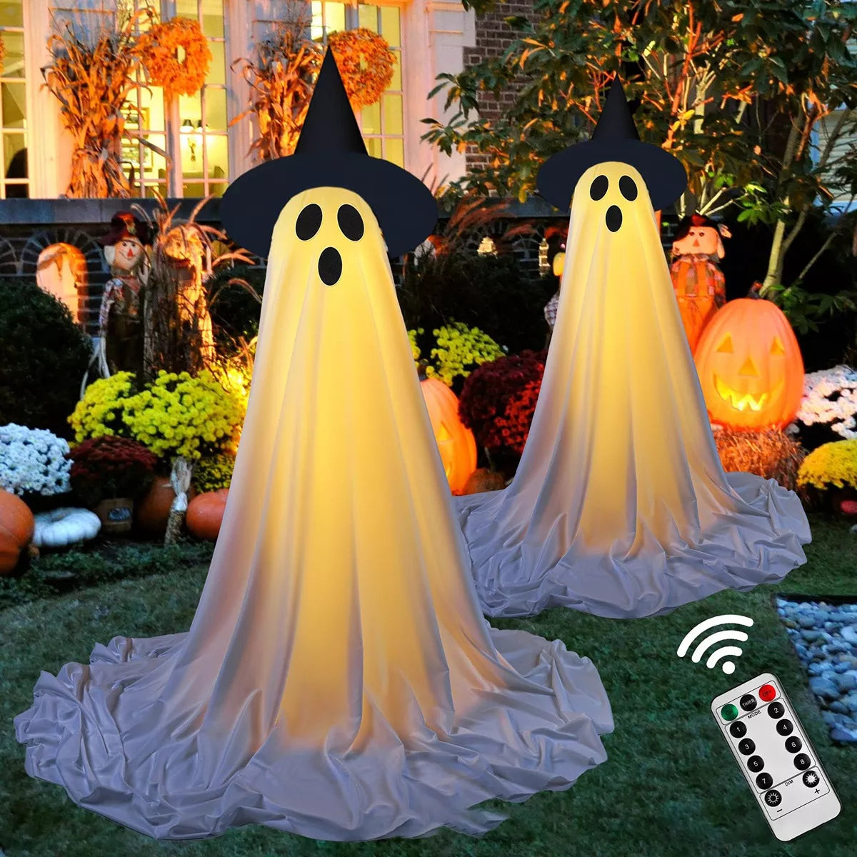 Halloween Lighted Ghost with Witch Hat 2 Piece Set - Lilixa.store